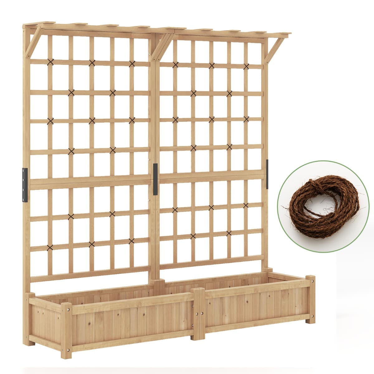 CostwayJardinière avec 2 Treillis 2 Bacs Toit Suspendu en Bois Lit de Jardin Surélevé avec 4 Trous de Drainage 180 x 48 x 183 cm Orange